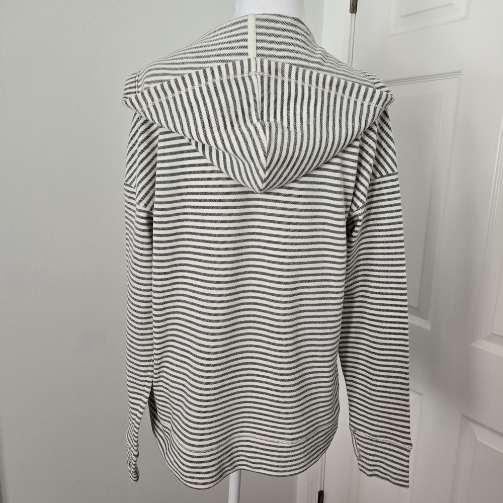 Max Studio V Neck Hooded Open Front Pocket Cream/Gray Top Sz. (Small) - Picture 6 of 9